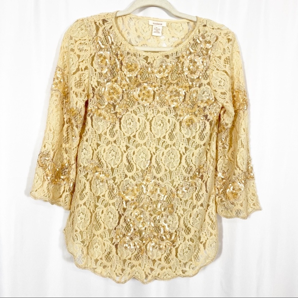 Sundance Moon Flowers Lace Mesh Top: Champagne